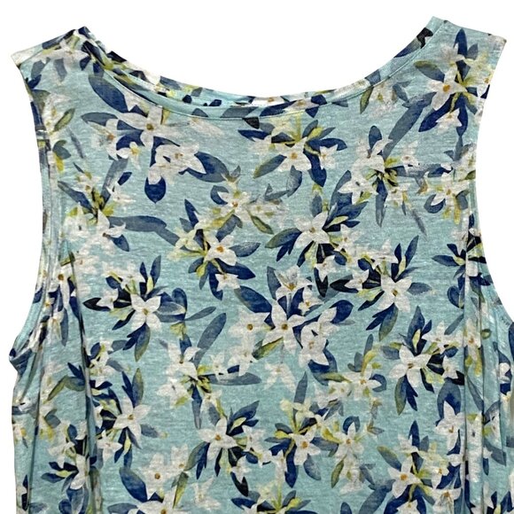 J Jill Womens Love Linen Tank Top PL Blue Floral Bloomcore Cruise Vacation Summe - Picture 2 of 7